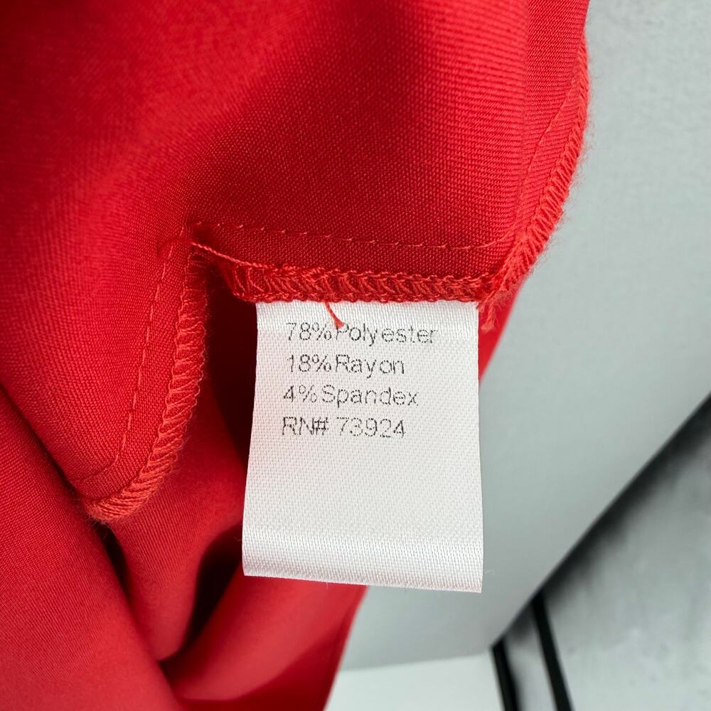 Misook NWT Solid Bold Red Tiered Split V-Neck Short Sleeve Maxi Shift Dress - Picture 10 of 11